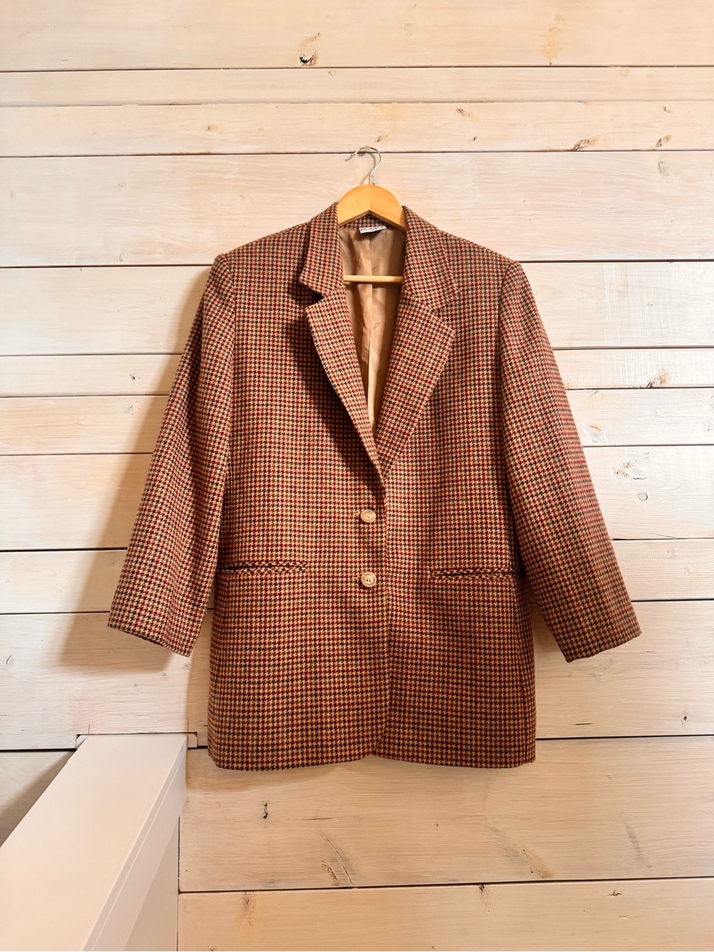 Vintage Checked Wool-Blend Blazer in Brown, Red, Green & Taupe